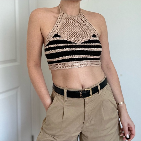 Crop Halter Crochet Knit Top - Picture 2 of 6